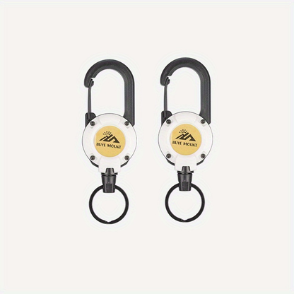 Tactical Retractable Keychain 2-Pack – Heavy Duty 23-Inch Steel Wire Rope with Lanyard, Multi-Tool Badge Holder & ID Clip for Camping