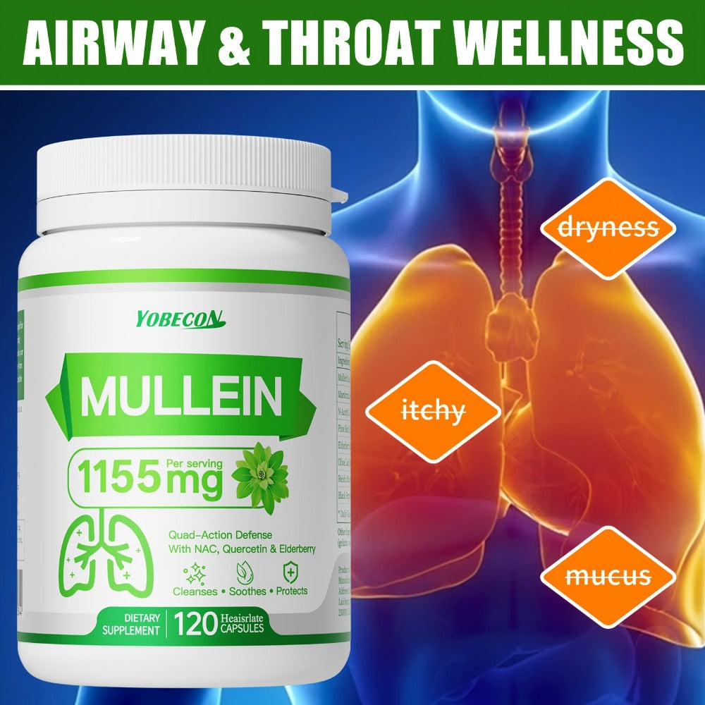 Mullein Lung Cleanse Capsules with NAC 45000mg – Mucus Removal, Dry Cough Relief & Respiratory Support Supplement for Women & Men