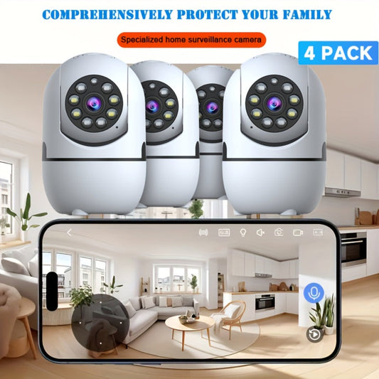 Indoor Security Camera 4-Pack with 355° Pan-Tilt, Dual-Band WiFi, Night Vision and Two-Way Talk