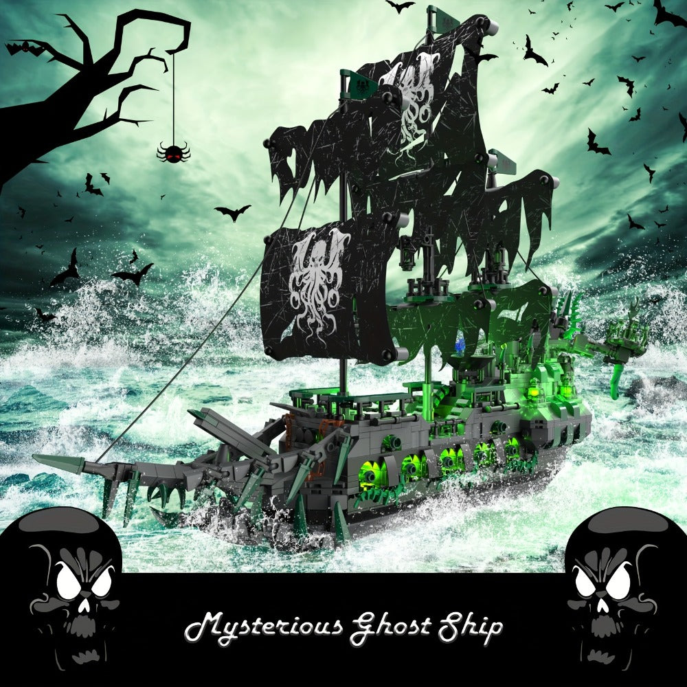 Flying Dutchman Pirate Ship Building Blocks Ghost Ship Model 40001 with LED Lights, Adult Teen Collector Construction Kit