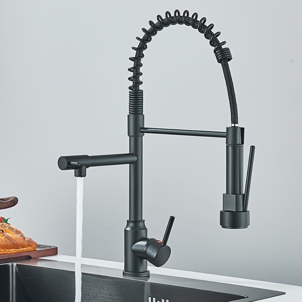 Kitchen Faucet with Pull Down Sprayer Single Handle Single Hole High Arc Spring Commercial Sink Faucet – 360° Swivel Splash-Proof Nozzle