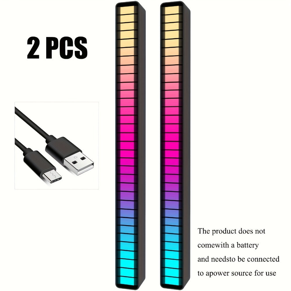 Sound Activated RGB Ambient Light Bars 2/4 Pack, Music Rhythm Sync USB Plug & Play, Color Changing Atmosphere Lights for Gaming Room