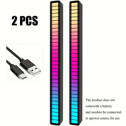 Sound Activated RGB Ambient Light Bars 2/4 Pack, Music Rhythm Sync USB Plug & Play, Color Changing Atmosphere Lights for Gaming Room