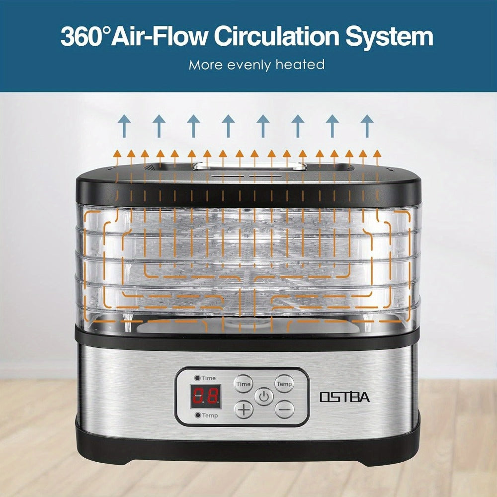 Food Dehydrator Machine 5 Tray 240W LED Digital Touchscreen Adjustable Temperature 95-158F for Entryways, Bedrooms and Living Spaces