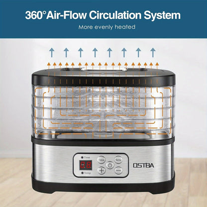 Food Dehydrator Machine 5 Tray 240W LED Digital Touchscreen Adjustable Temperature 95-158F for Entryways, Bedrooms and Living Spaces