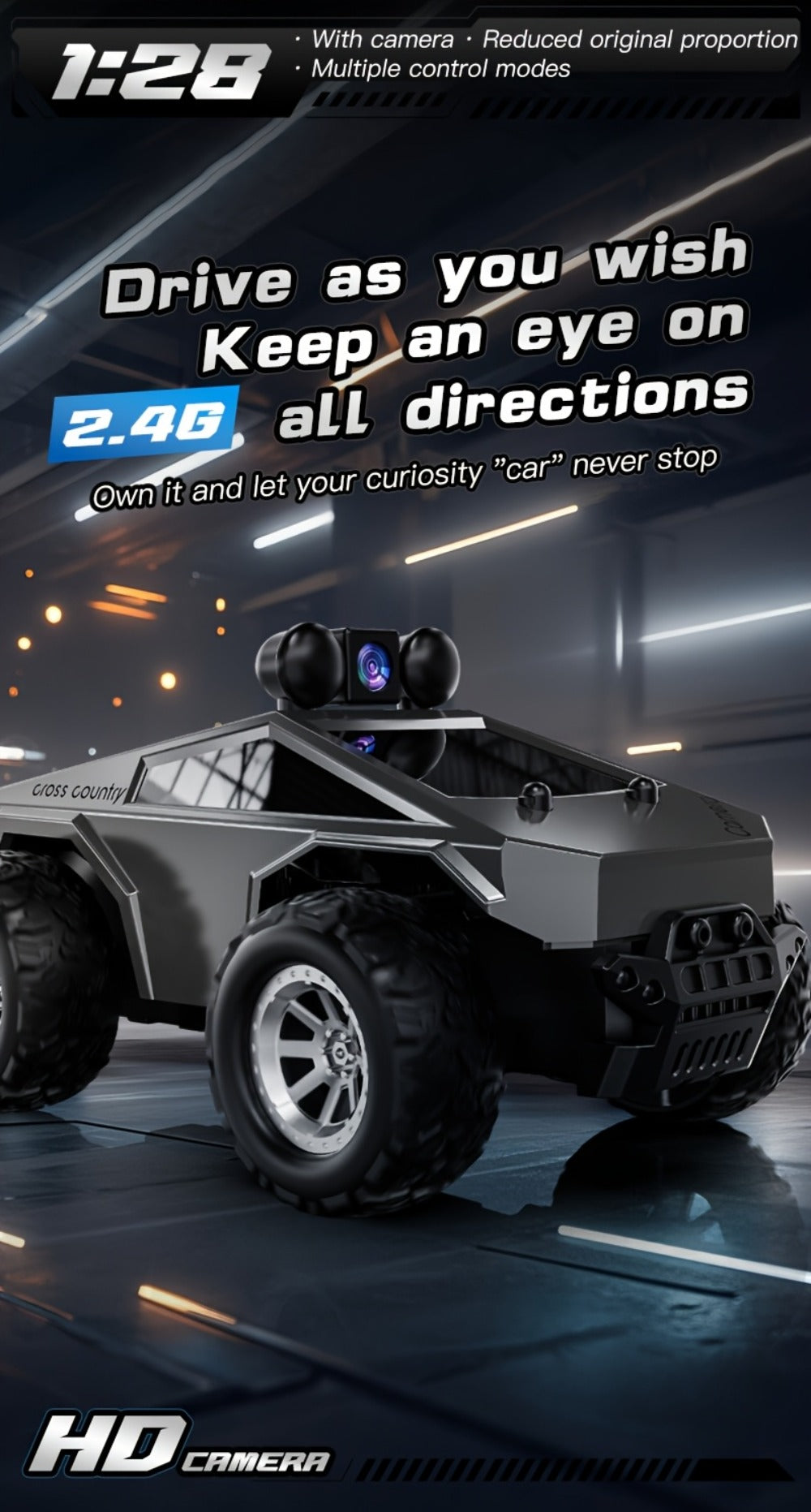 RC Off-Road Pickup Truck 1:28 Scale with 480P HD Camera, 2.4GHz App Control & Virtual Reality Function