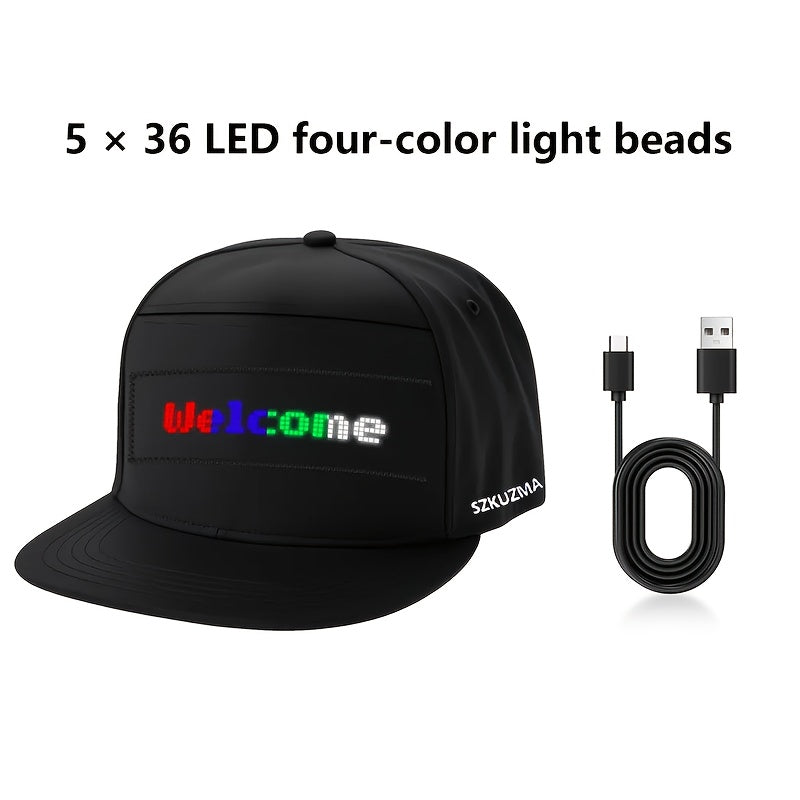 Programmable LED Hat with APP Control – Custom Text, Animation & Graffiti Display, USB Rechargeable, Adjustable Fit for Men & Women