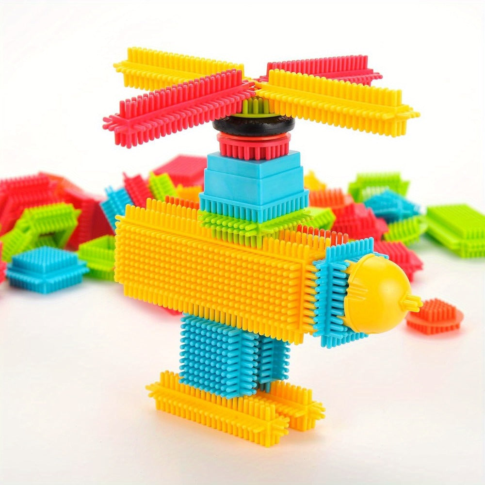 Hedgehog Bristle Blocks for Toddlers 150PCS, Interlocking Brush Building Set, Sensory STEM Learning Toy for Kids Ages 2 3 4 5