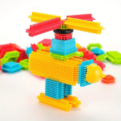 Hedgehog Bristle Blocks for Toddlers 150PCS, Interlocking Brush Building Set, Sensory STEM Learning Toy for Kids Ages 2 3 4 5
