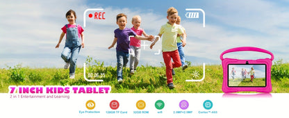Kids Tablet 7 Inch with Android 14, 2GB RAM, 32GB Built-In Storage, 2.4GHz WiFi and Silicone Case