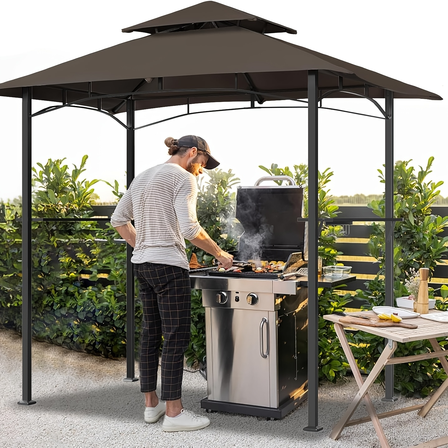 Outdoor Grill Gazebo Double-Tier BBQ Canopy for Grilling, Camping and Outdoor Meals, with the Listed Configuration