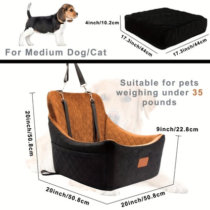 Dog Car Seat for Medium & Large Dogs | Memory Foam Pet Travel Car Bed with Seat Belt Pass-Through, Adjustable Straps