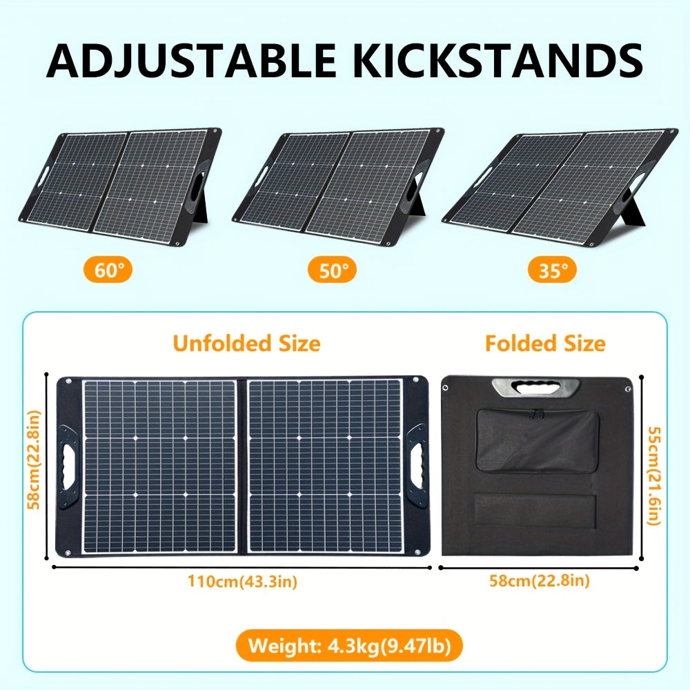 Foldable Solar Panel 200W 23.5% High Efficiency 20V Portable with 2 Brackets Solar Cable for Camping RV for Garden, Patio and Yard Use