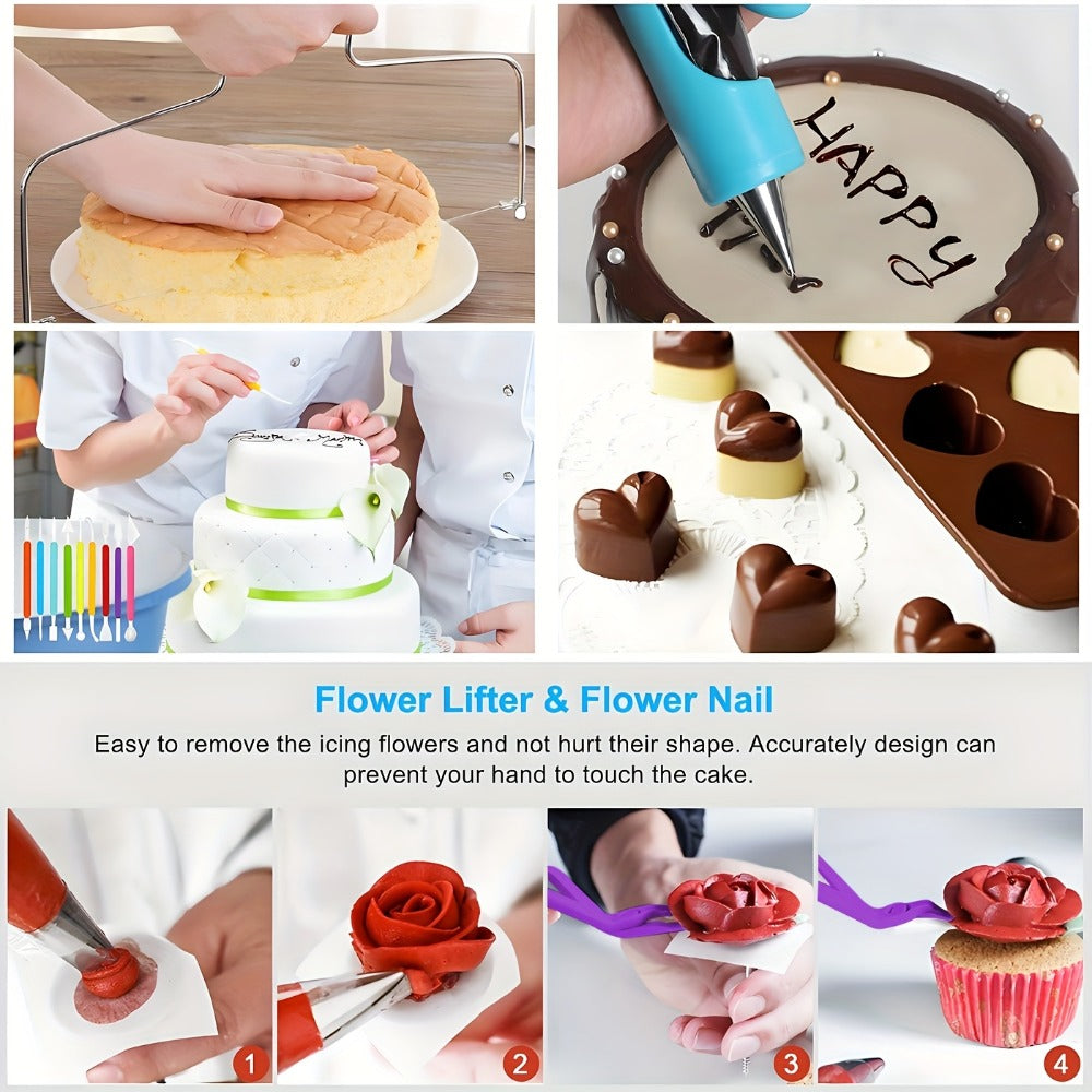 Piping Bags and Tips Set 492pcs Complete Cake Decorating Kit with Turntable Frosting Spatula for Entryways, Bedrooms and Living Spaces