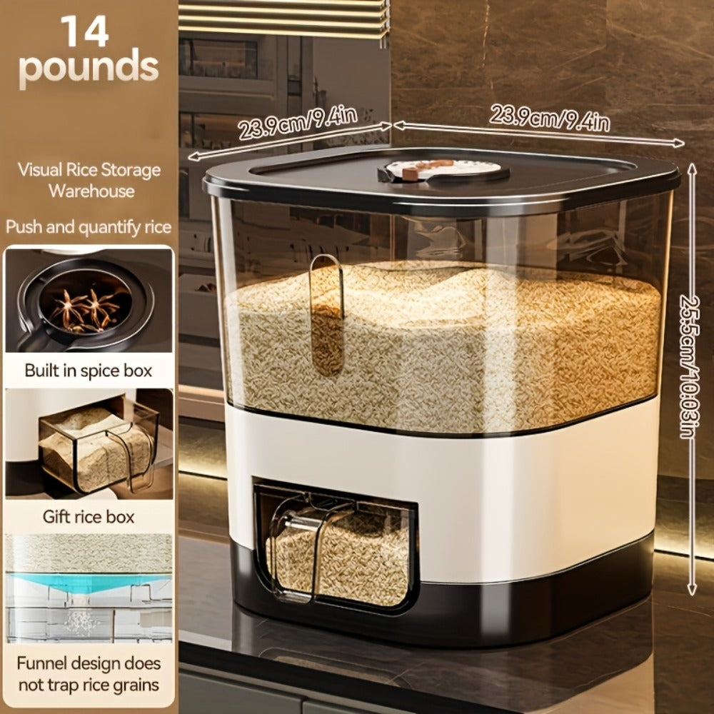 Airtight Rice Container with Measuring Cup, Large Moisture-Proof Rice Dispenser for Rice, Grains