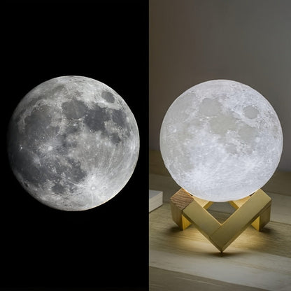 Moon Lamp 16-Color RGBW LED Night Light – 3D Printed 6.1" Realistic Moon with Remote Control & Wooden Stand