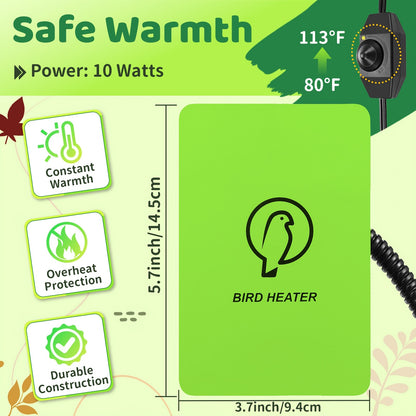 Bird Cage Heater 10W with Rotary Switch & Power LED Indicator – Heating Pad for Parrots, Parakeets, African Grey & Exotic Pet Birds