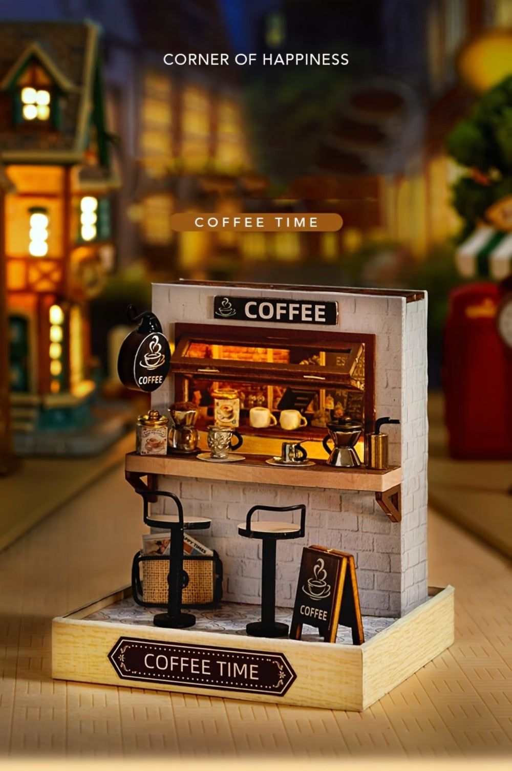 DIY Miniature Shop Dollhouse Kit with Dust Cover, Wooden Mini Store Assembly Set, 4 Themes Sakura Noodles Candy Atelier Coffee