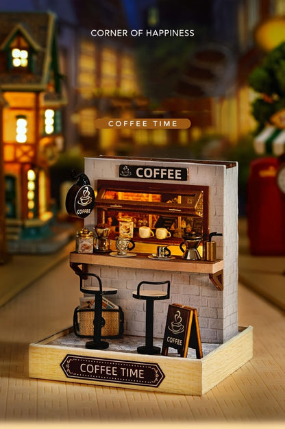 DIY Miniature Shop Dollhouse Kit with Dust Cover, Wooden Mini Store Assembly Set, 4 Themes Sakura Noodles Candy Atelier Coffee