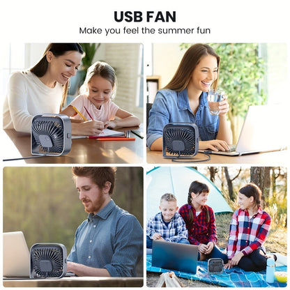 USB Desk Fan Portable, Small Personal Fan 3 Speed Settings 360° Rotation Silent Operation, for Home, Office and Desktop Air Circulation