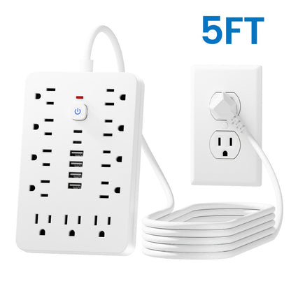 Power Strip with 11 AC Outlets, 4 USB-A, 2 USB-C and Short, 5-Foot or 10-Foot Standard or Braided Cord