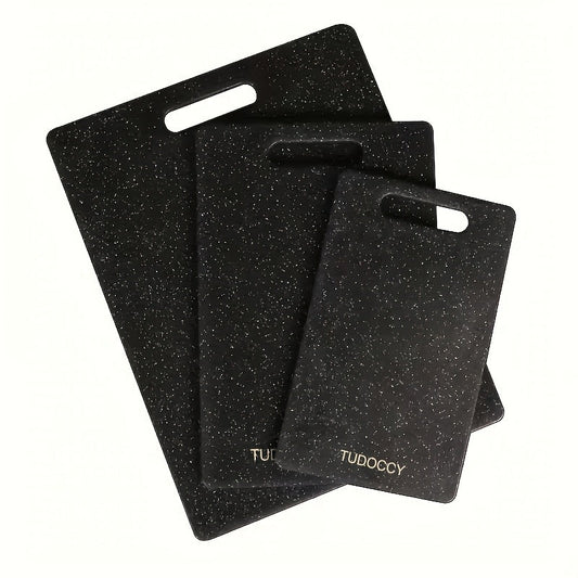Cutting Board TUOOCY Three-Piece Black Speckled Plastic Set with Handles in Three Graduated Sizes