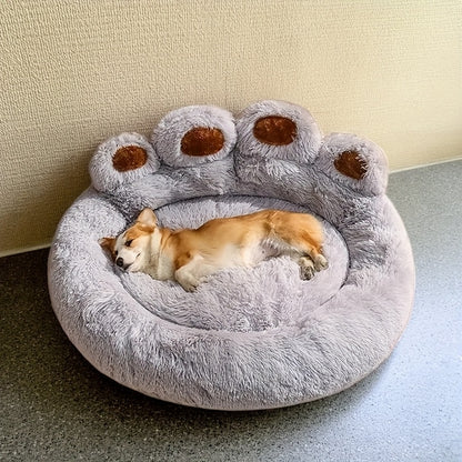 Dog Bed & Cat Bed Plush Bear Paw Print – Soft Warm Pet Bed for Small Medium Large Dogs, Thickened Long Plush, No Assembly