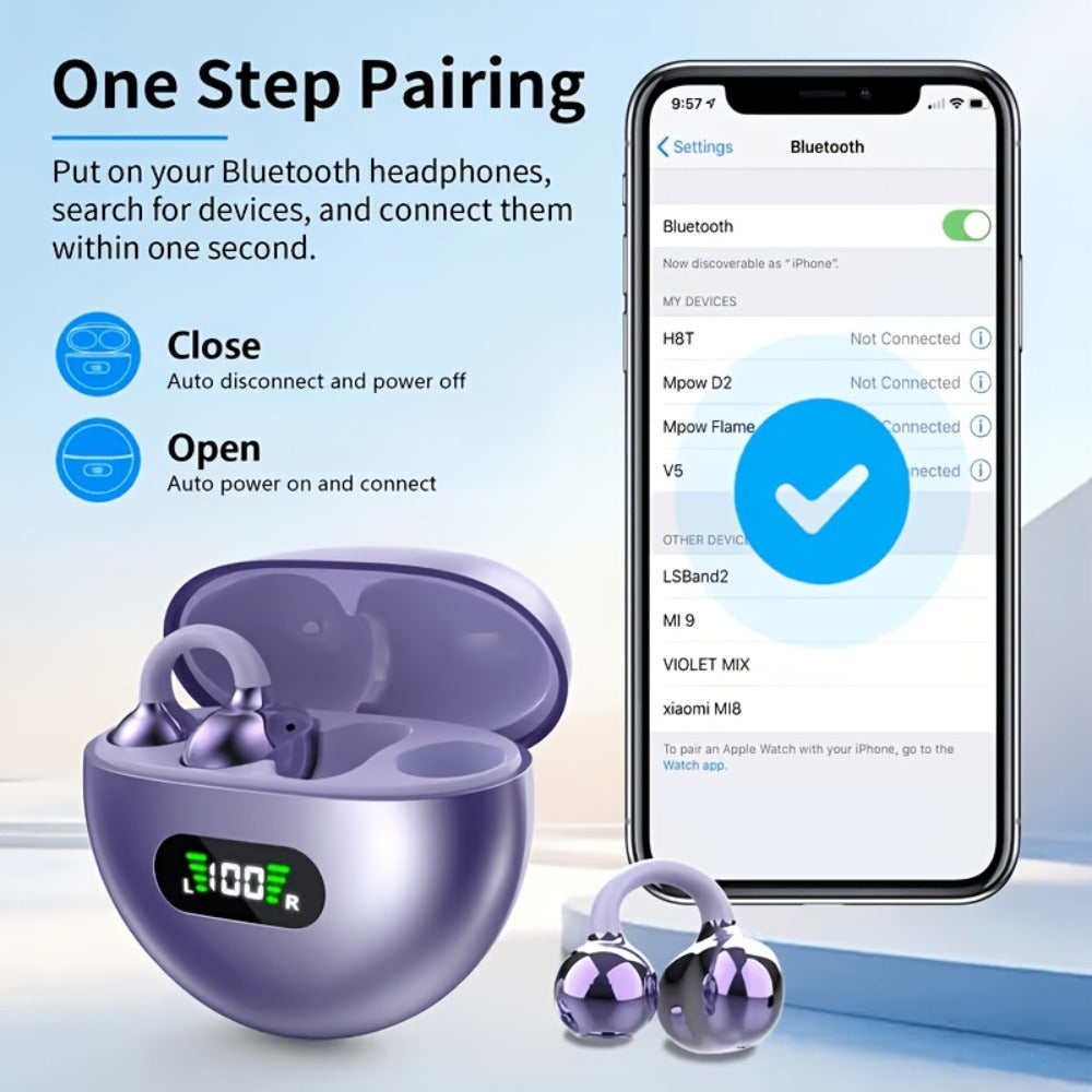 Open-Ear Clip Earphones Bluetooth 5.4 Wireless Earbuds for Glasses Wearers Small Ears Low Latency for an Everyday Personal Care Routine