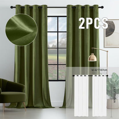 Velvet Room Darkening Curtains 2 Panels, Grommet Top Thermal Insulated Soundproof Blackout Curtains for Living Room Bedroom