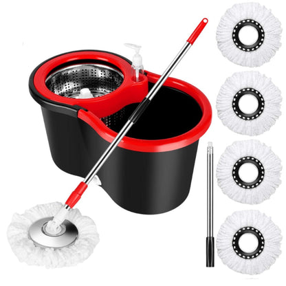 360 Spin Mop and Bucket Set with Wringer – Stainless Steel Extended Handle Spinning Mop Bucket System with Microfiber Mop Refills