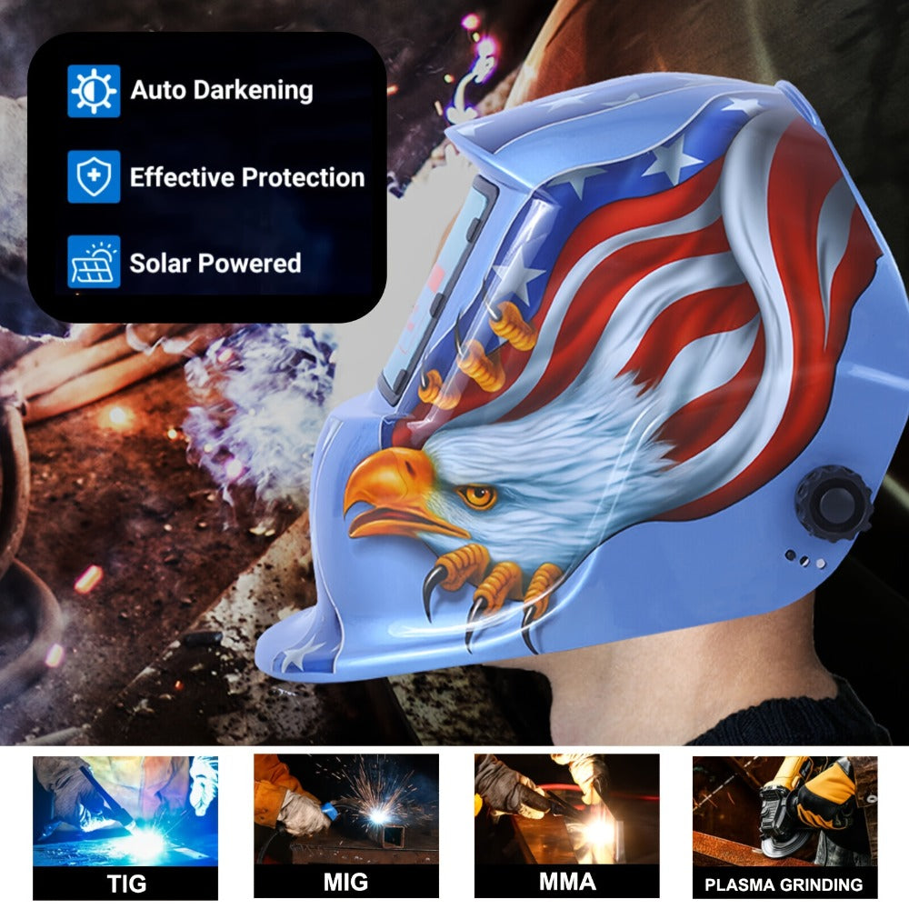Auto-Darkening Welding Helmet Solar Powered True Color – Wide View DIN 9-13 Adjustable, 1/25000s Response