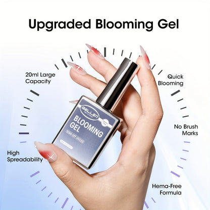 Clear Blooming Nail Art Gel Two-Bottle Set with 20ml Brush-Cap Bottles for Marble, Floral and Tie-Dye Designs