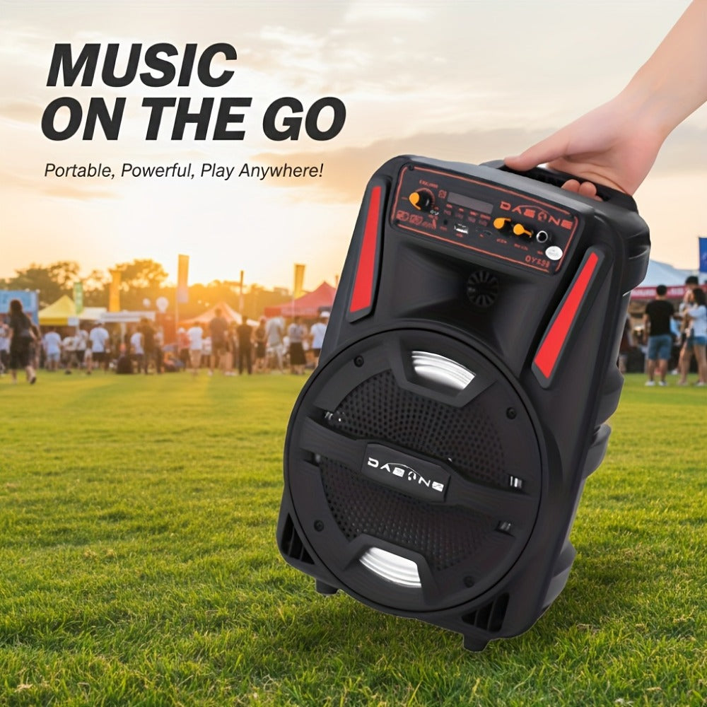 1000W Portable Party Speaker with 8-Inch Woofer, Karaoke Microphone, RGB Lights, Bluetooth, FM, USB & TWS