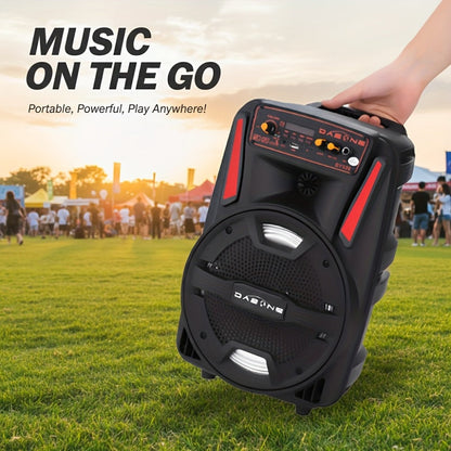 1000W Portable Party Speaker with 8-Inch Woofer, Karaoke Microphone, RGB Lights, Bluetooth, FM, USB & TWS
