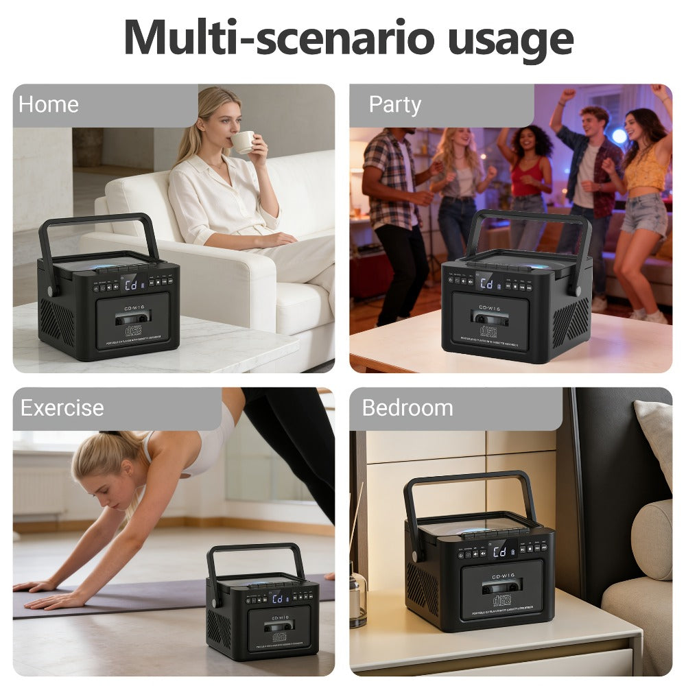 Portable Boombox CD Player with Cassette Tape, FM Radio & MP3 Player, HiFi Stereo Speaker System