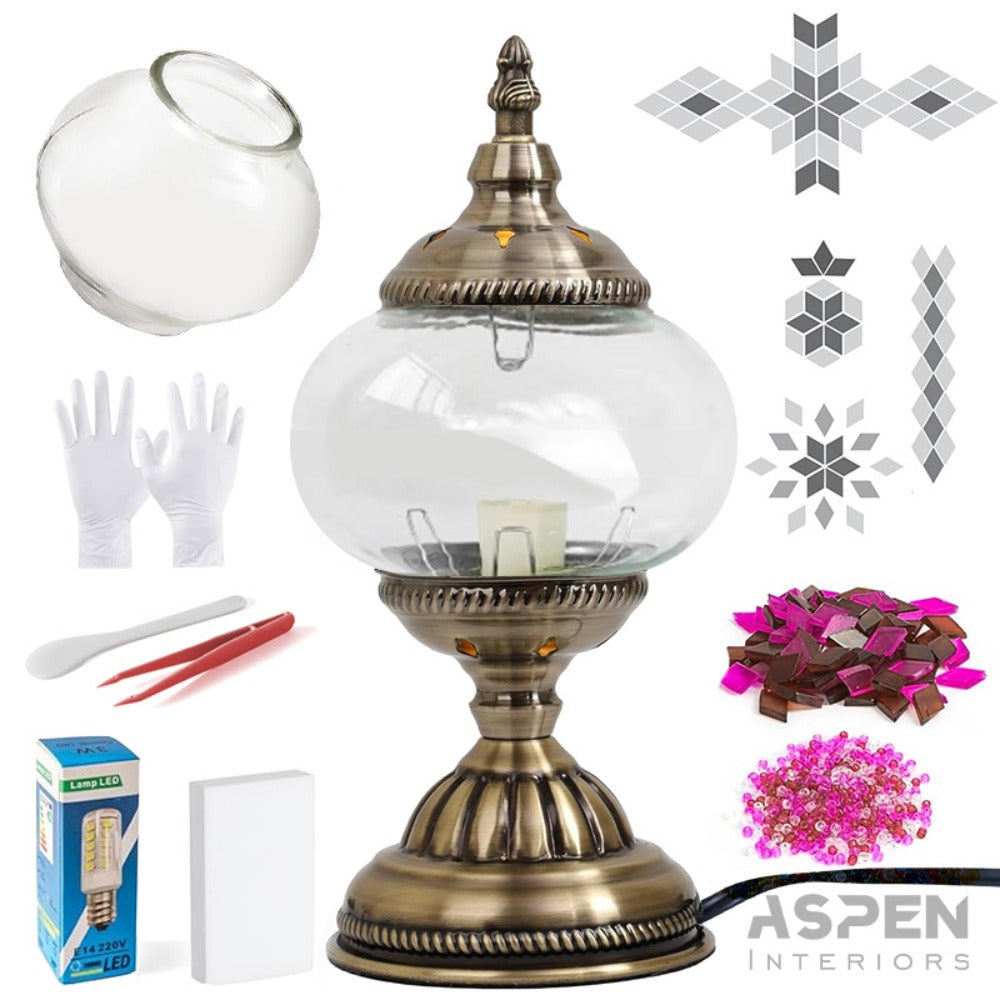 DIY Mosaic Lamp Kit Handmade Glass Table Lamp, Colorful Stained Glass Bedside Night Light with Antique Bronze Base