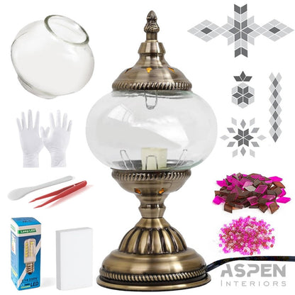 DIY Mosaic Lamp Kit Handmade Glass Table Lamp, Colorful Stained Glass Bedside Night Light with Antique Bronze Base