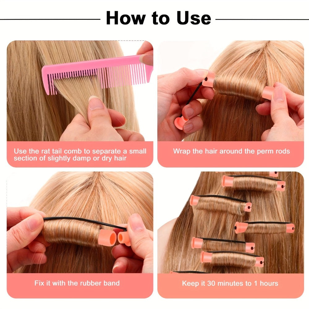 50pcs Soft Foam Perm Rods Heatless Hair Rollers with Comb – No-Heat Flexible Curl Rods for Long-Lasting Curls, Waves & Ringlets
