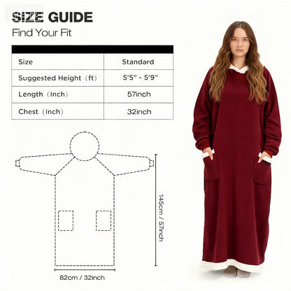 Oversized Wearable Blanket Hoodie Jacket – 350-400gsm Thick Warm Suede Flannel, Hooded Pocket Lazy Coat for Women & Men, 5 Colors
