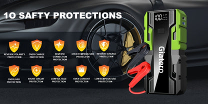 Giatero 10000A Car Jump Starter with 12V Battery Clamps, Digital Display, LED Light and Integrated Air Compressor