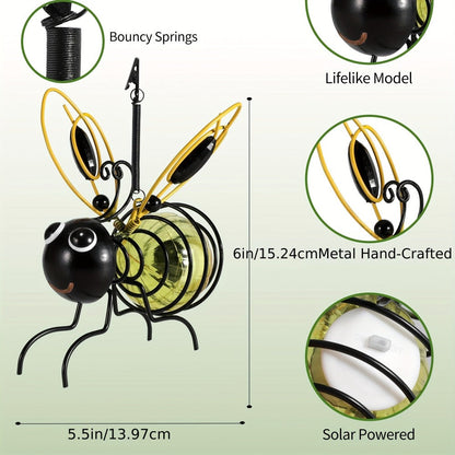 Solar Hanging Bee & Ladybug Lights Set of 3, Metal Decorative Solar Garden Lights, Outdoor Hanging Decor for Balcony