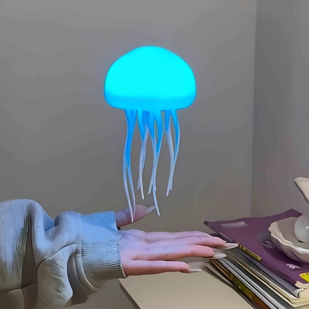 Jellyfish-Shaped Table Night Light with White Dome, Flexible Tentacles and Square Base Pictured