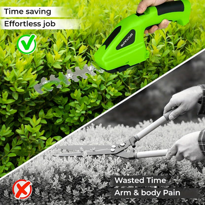 Cordless Hedge Trimmer 2-in-1, USB-C Rechargeable Electric Grass Shear with Interchangeable Blades