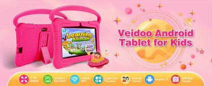 Veidoo 7 Inch Kids Tablet with Drop-Proof Silicone Cover – Eye Protection Screen, WiFi, 2GB RAM 16GB/32GB ROM, Dual Camera