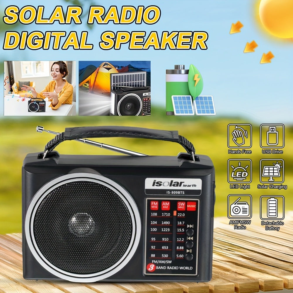 Rechargeable Solar Radio Speaker FM AM Portable Outdoor Radio with MP3 Player Flashlight Adjustable for a Home Lash Beauty Routine
