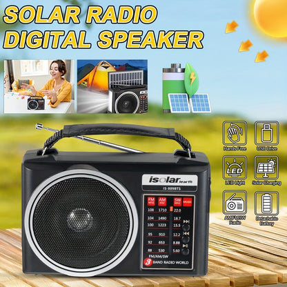Rechargeable Solar Radio Speaker FM AM Portable Outdoor Radio with MP3 Player Flashlight Adjustable for a Home Lash Beauty Routine
