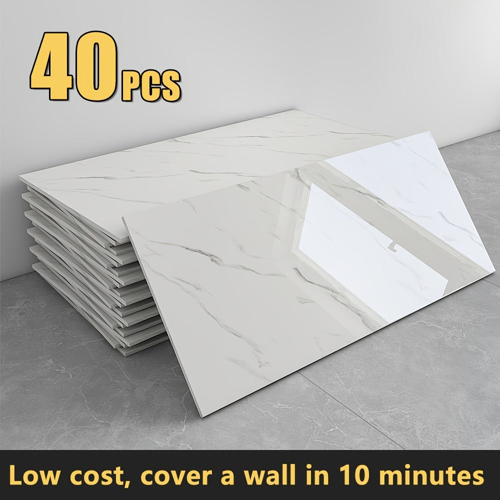Peel and Stick Wall Panels Marble Pattern Self-Adhesive PVC Wall Tiles Backsplash Stickers for Entryways, Bedrooms and Living Spaces