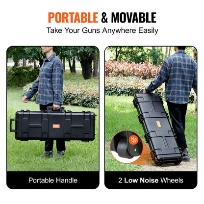 Rifle Hard Case 42 Inch Lockable with Wheels 3 Layer Foam Crushproof TSA Approved Hard Gun Case for 2 Rifles Shotguns Airsoft Guns Hunting