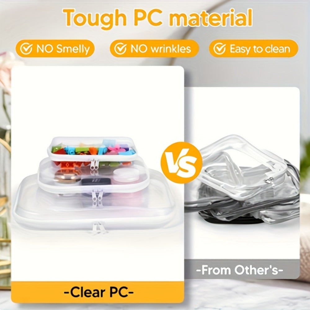 Six-Piece Clear Hard-Shell Organizer Set with Two Small, Two Medium and Two Large Zippered Cases