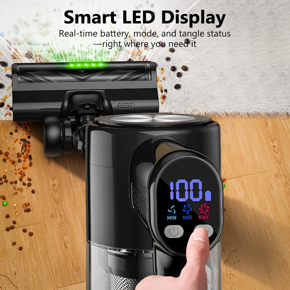 Cordless Stick Vacuum Cleaner 45KPA 8-in-1 with Anti-Tangle Brush Green Light Detection for Carpet Pet Hair Hardwood Tile Floor